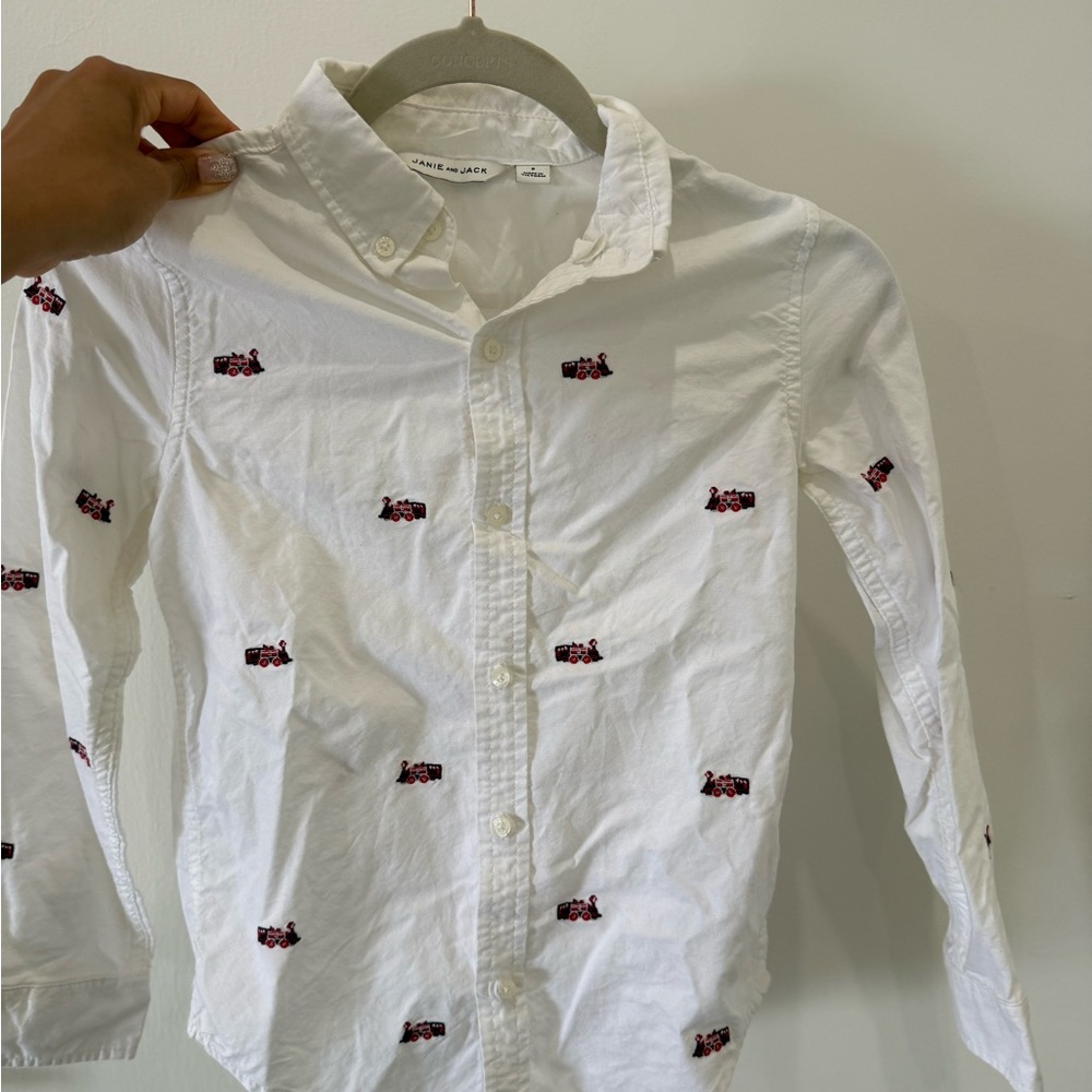 Janie and Jack White Shirt with Red Train